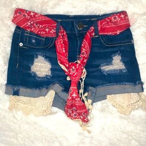 Lace Pocket Jean Shorts